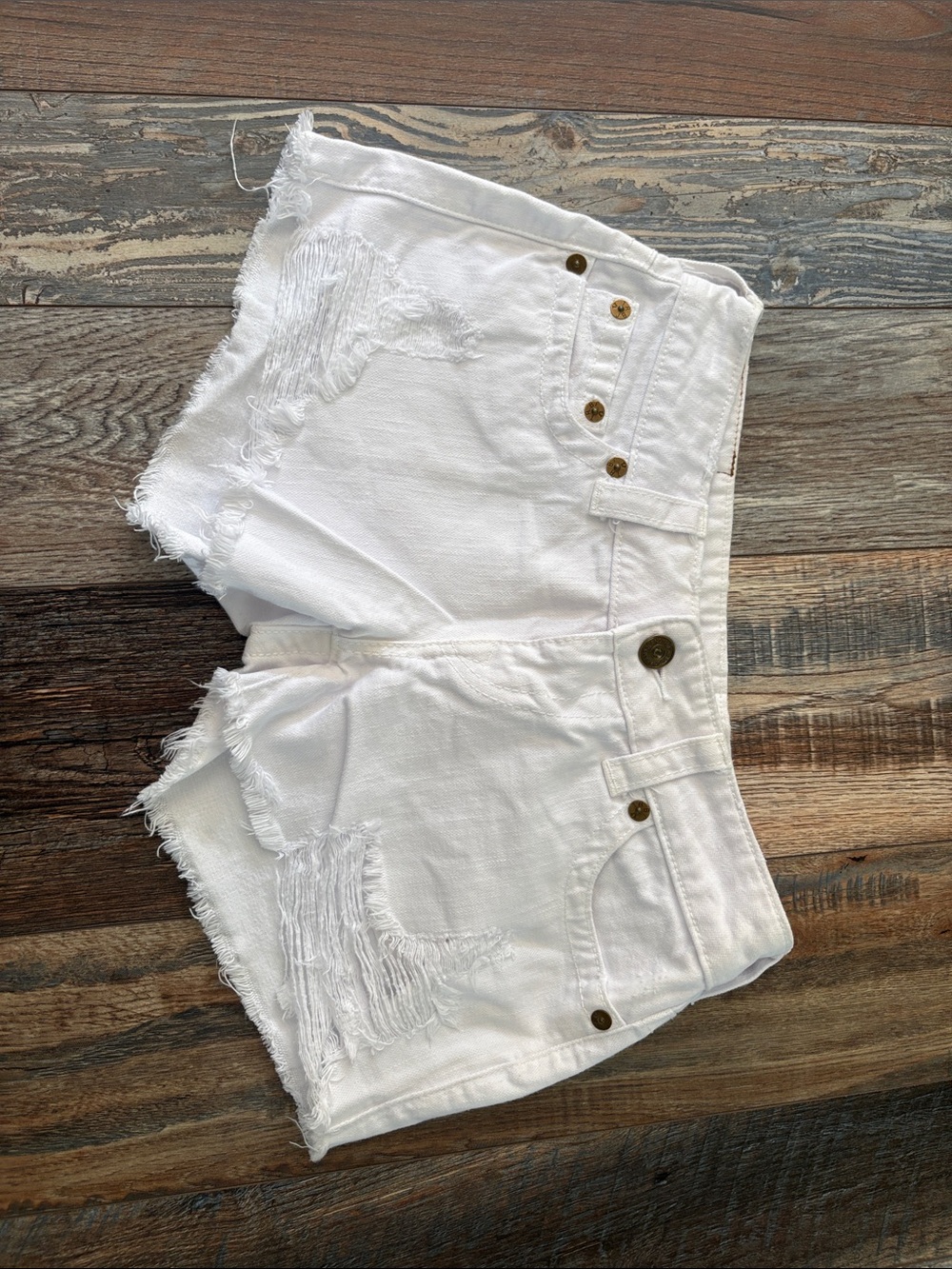True Religion White Distressed Denim Shorts